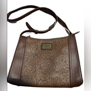 Frye And Co. Brown Pebbled Texture Paisley Faux Leather Crossbody Bag